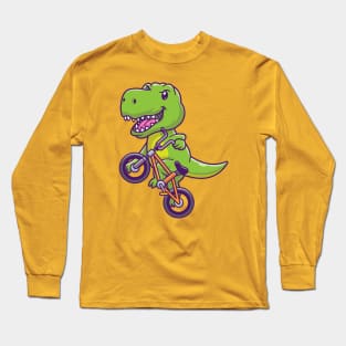 Cute Dinosaur Riding Bicycle Cartoon Long Sleeve T-Shirt